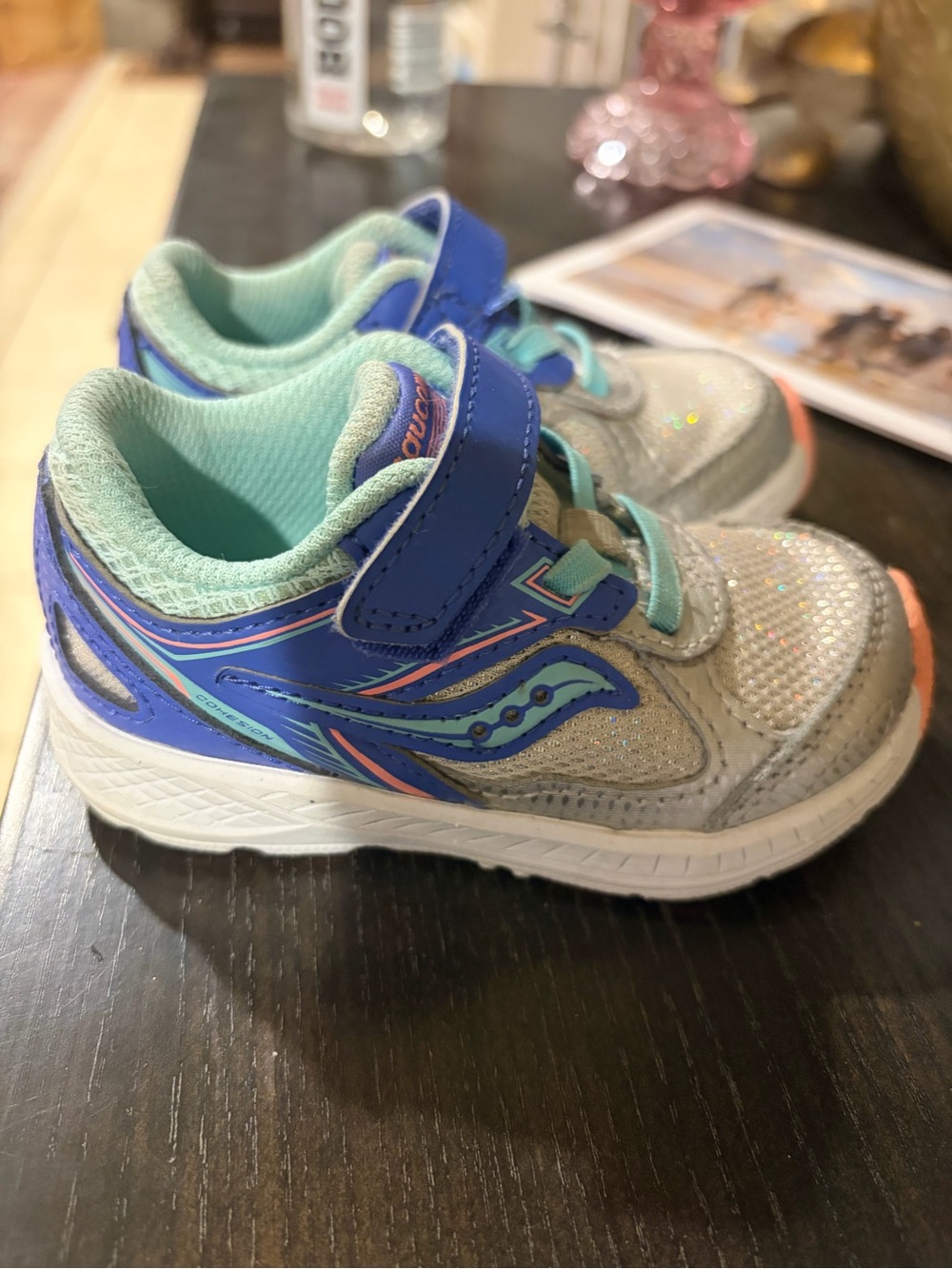 Saucony Kids Silver Sneakers with Blue and Mint Accents